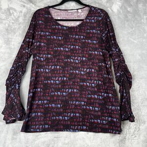 Susan Graver Tops Large Floral Knit Tunic Stretch Long Sleeve‎  Sleeves